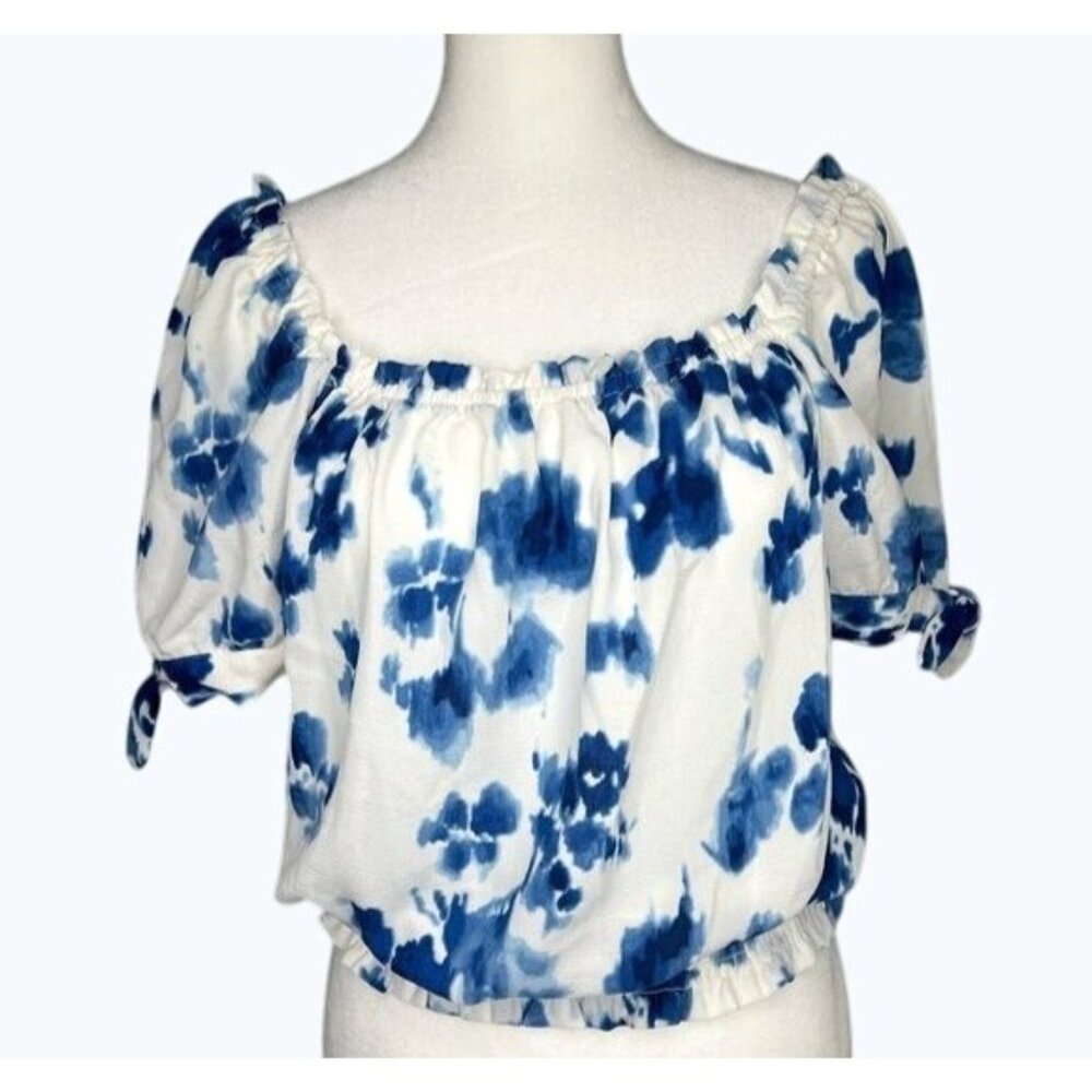 Michael Michael Kors Blue & White Floral Off-Shoulder Blouse Medium - Picture 2 of 12